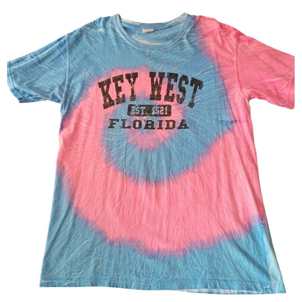 Key West Florida FL T-Shirt Mens L Graphic Blue Pink Tie Dye Unisex